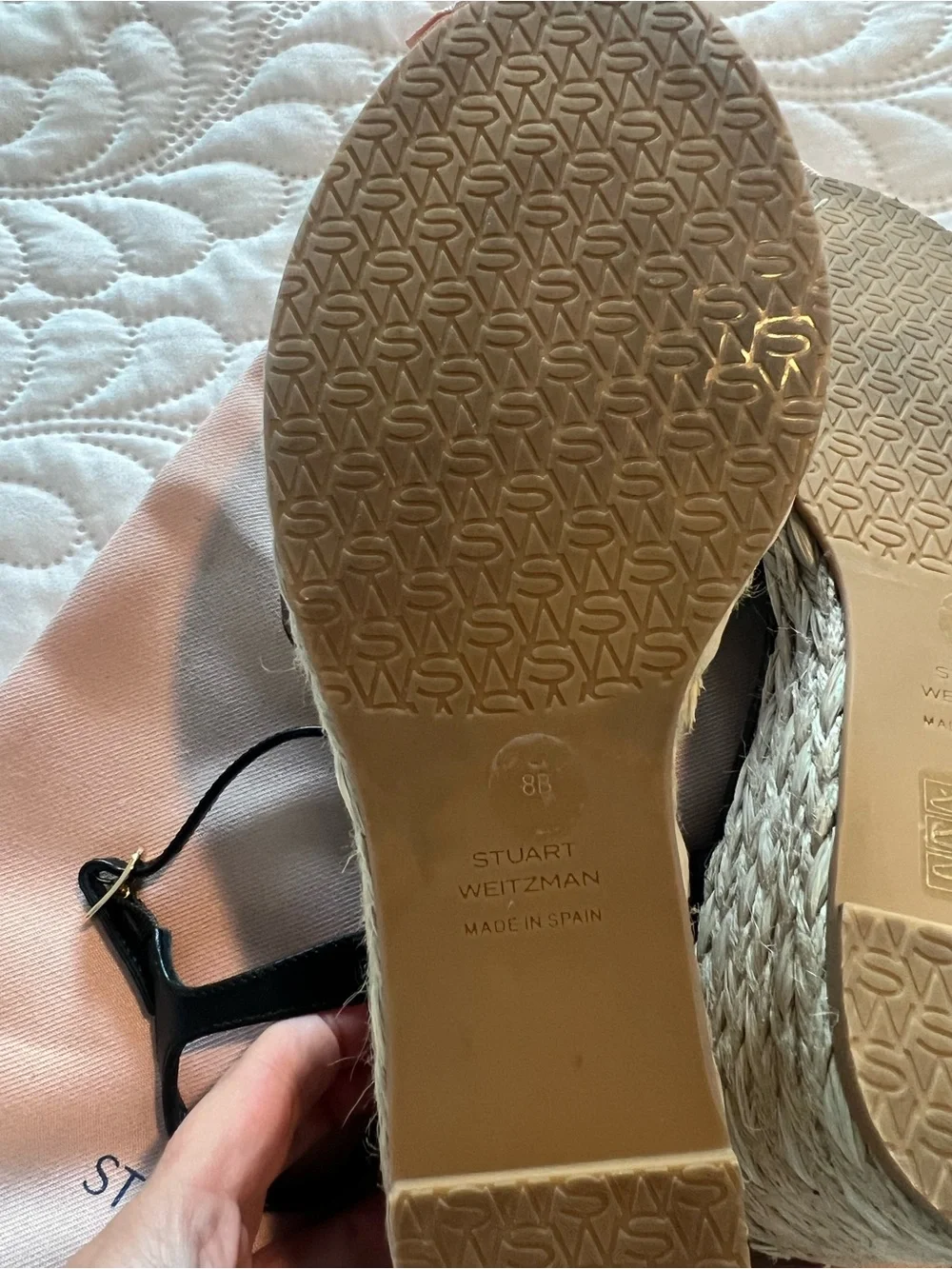 Stuart Weitzman Black Leather Espadrille Wedge Sandals with Ankle Strap - Picture 4 of 5